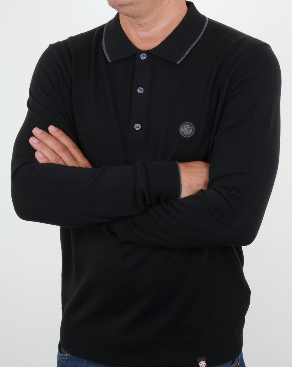 Pretty Green Tilson Long Sleeve Knitted Polo Black