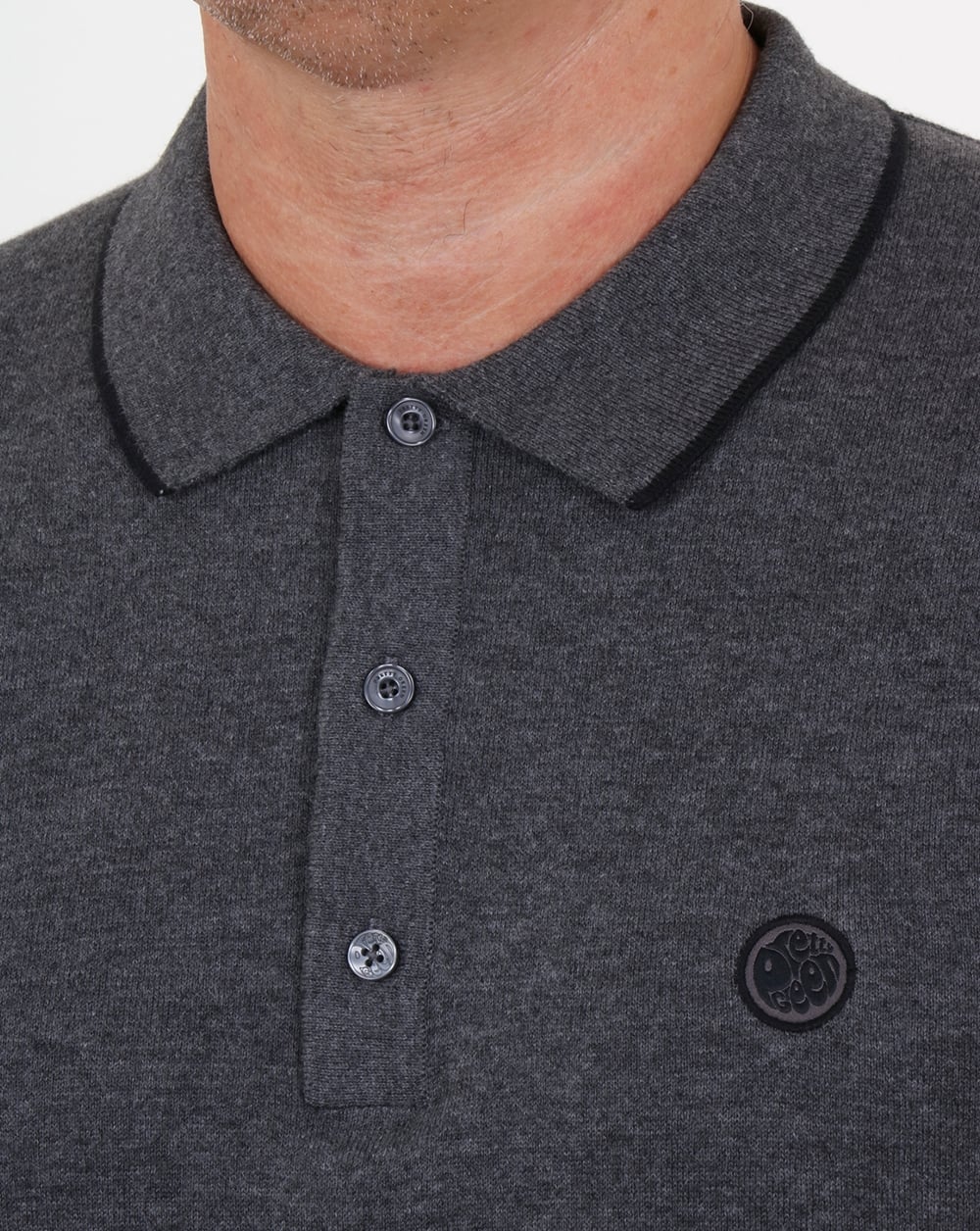 Pretty Green Tilson Long Sleeve Knitted Polo Dark Grey Marl