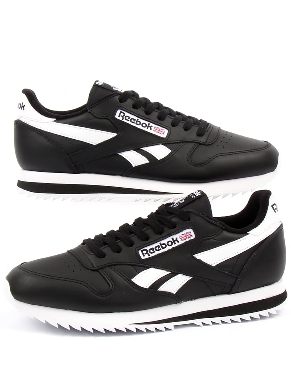 Reebok CL Ripple Leather Trainers Black/White