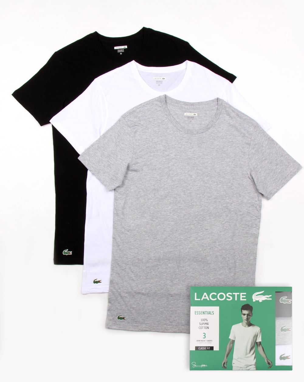 Lacoste Triple Pack Crew Neck T-shirts Black/white/grey