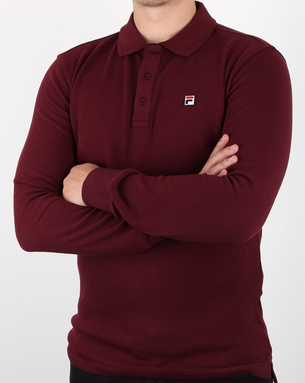 Fila Vintage Long Sleeve Polo Shirt Rum Raisin