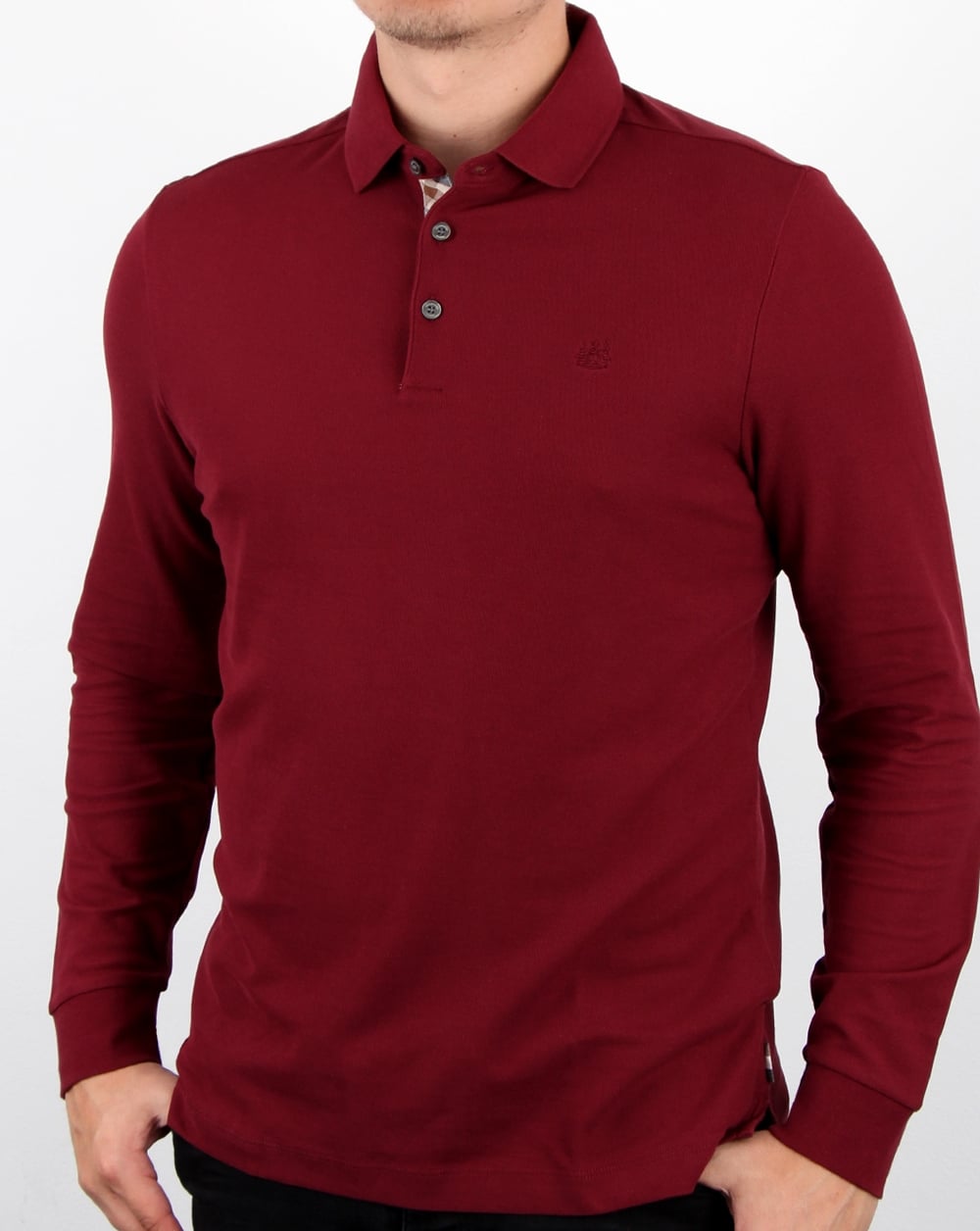 Aquascutum Hillington Long Sleeve Polo Shirt Bordeaux
