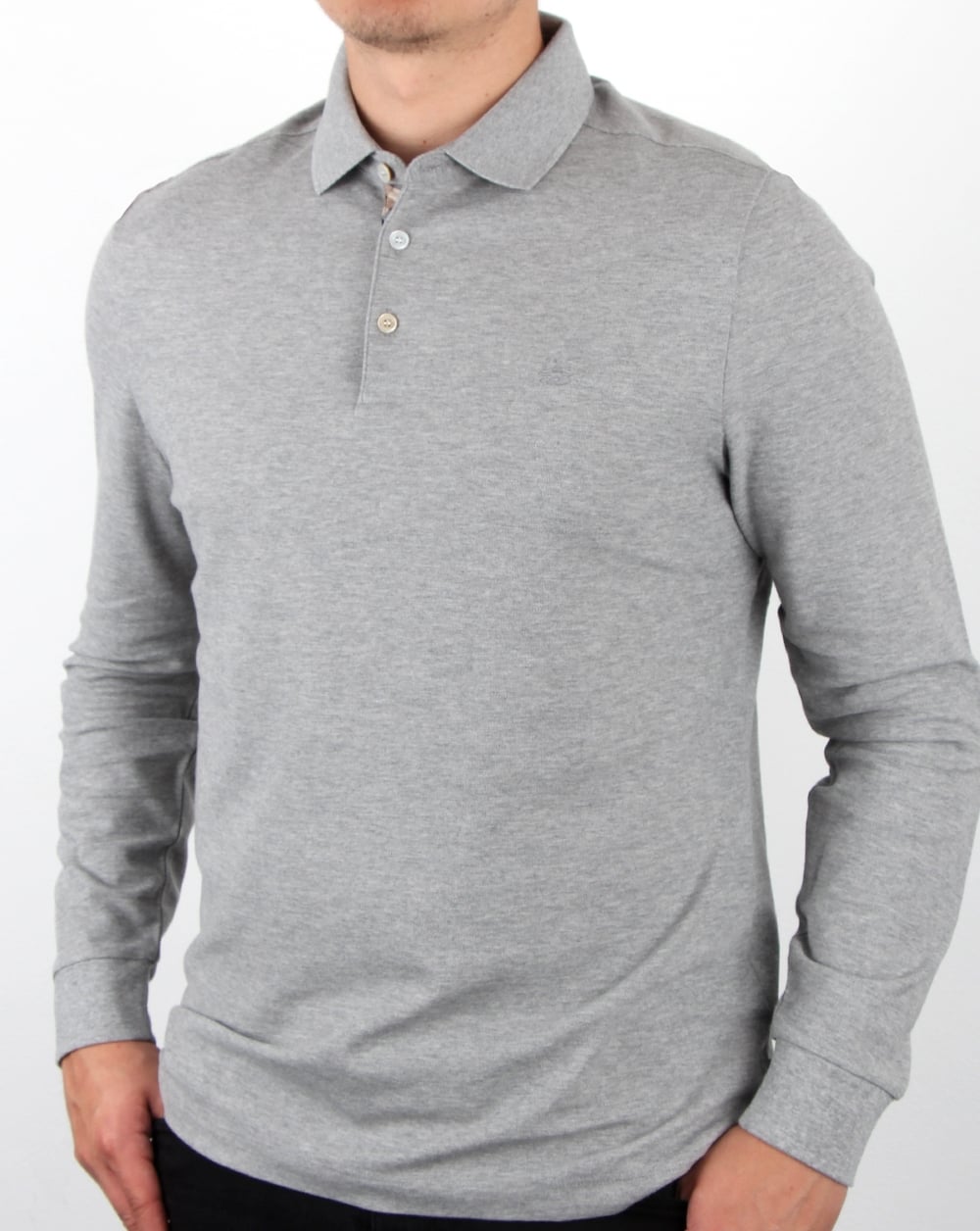 Aquascutum Hillington Long Sleeve Polo Shirt Grey