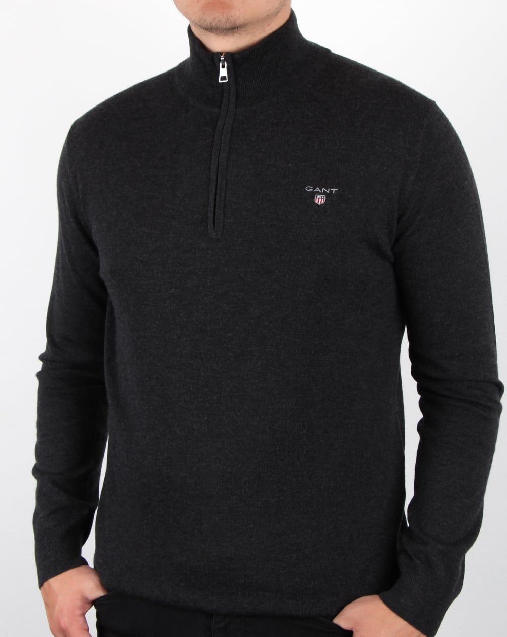 Gant Cotton Wool Zip Jumper Charcoal