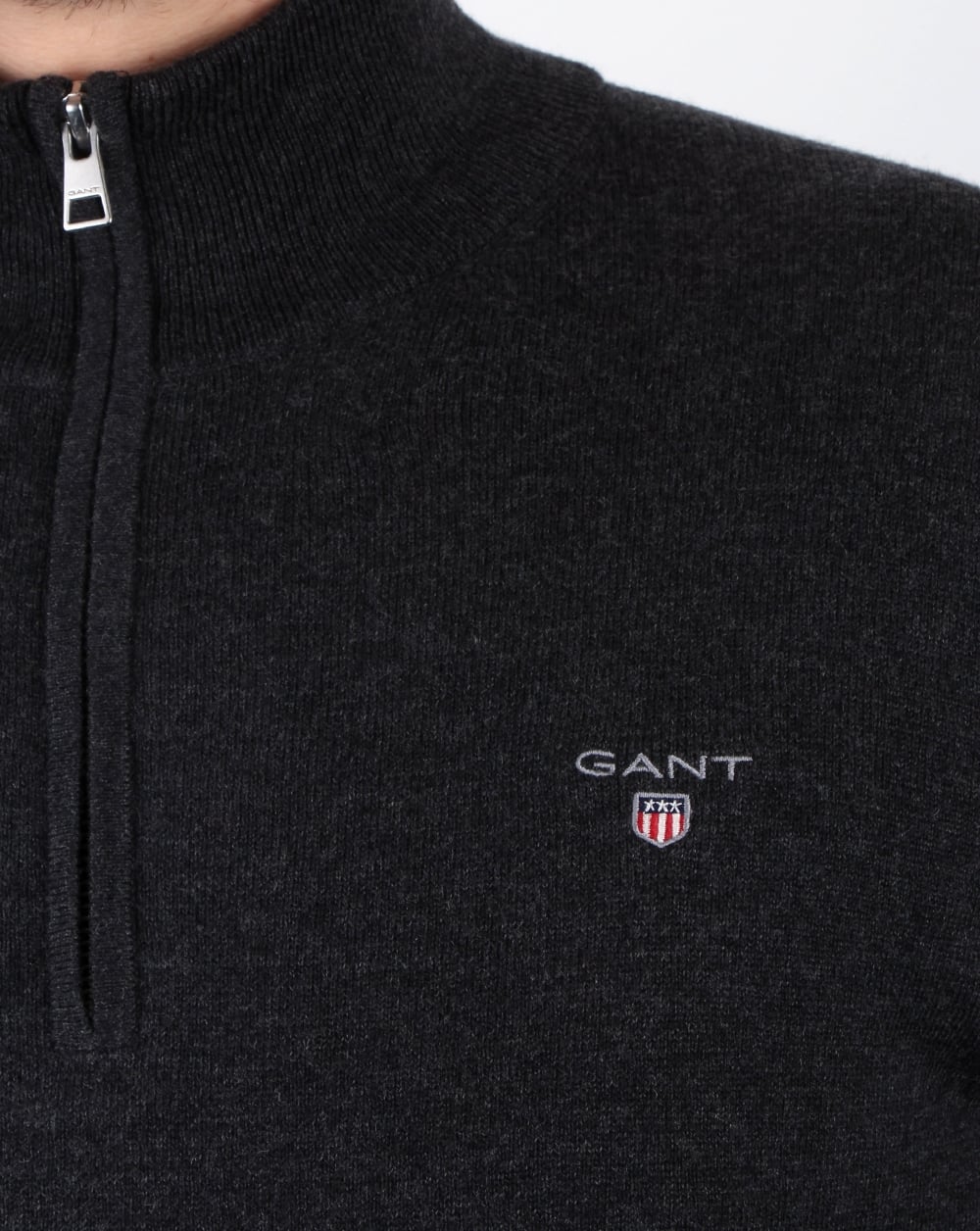 Gant Cotton Wool Zip Jumper Charcoal