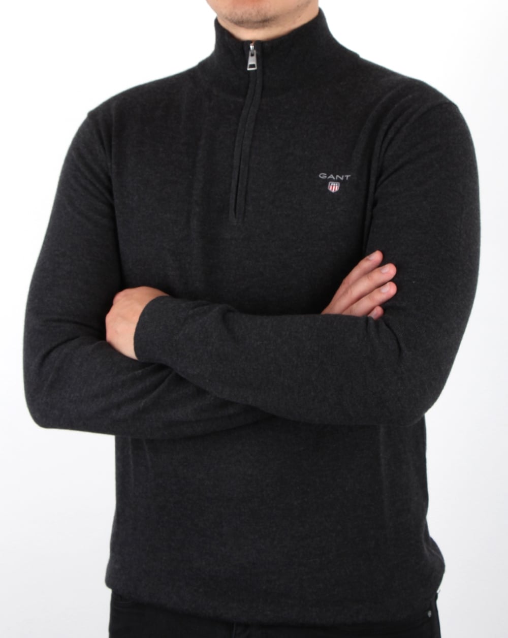 Gant Cotton Wool Zip Jumper Charcoal