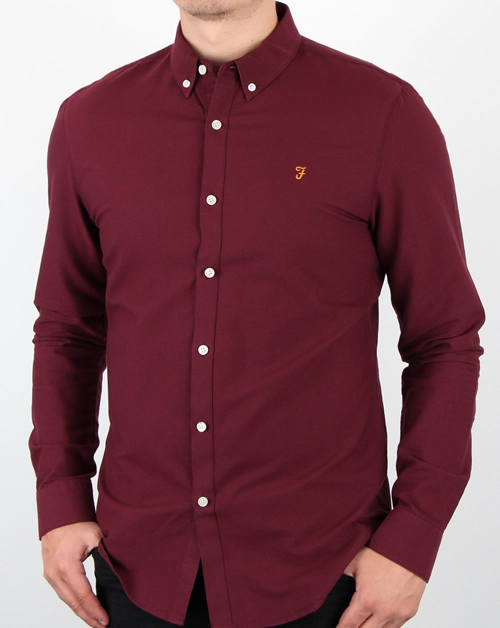 Farah Brewer Long Sleeve Shirt Burgundy
