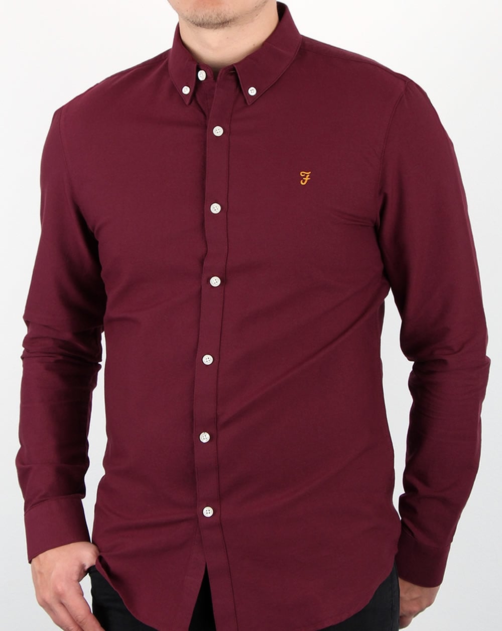 Farah Brewer Long Sleeve Shirt Burgundy