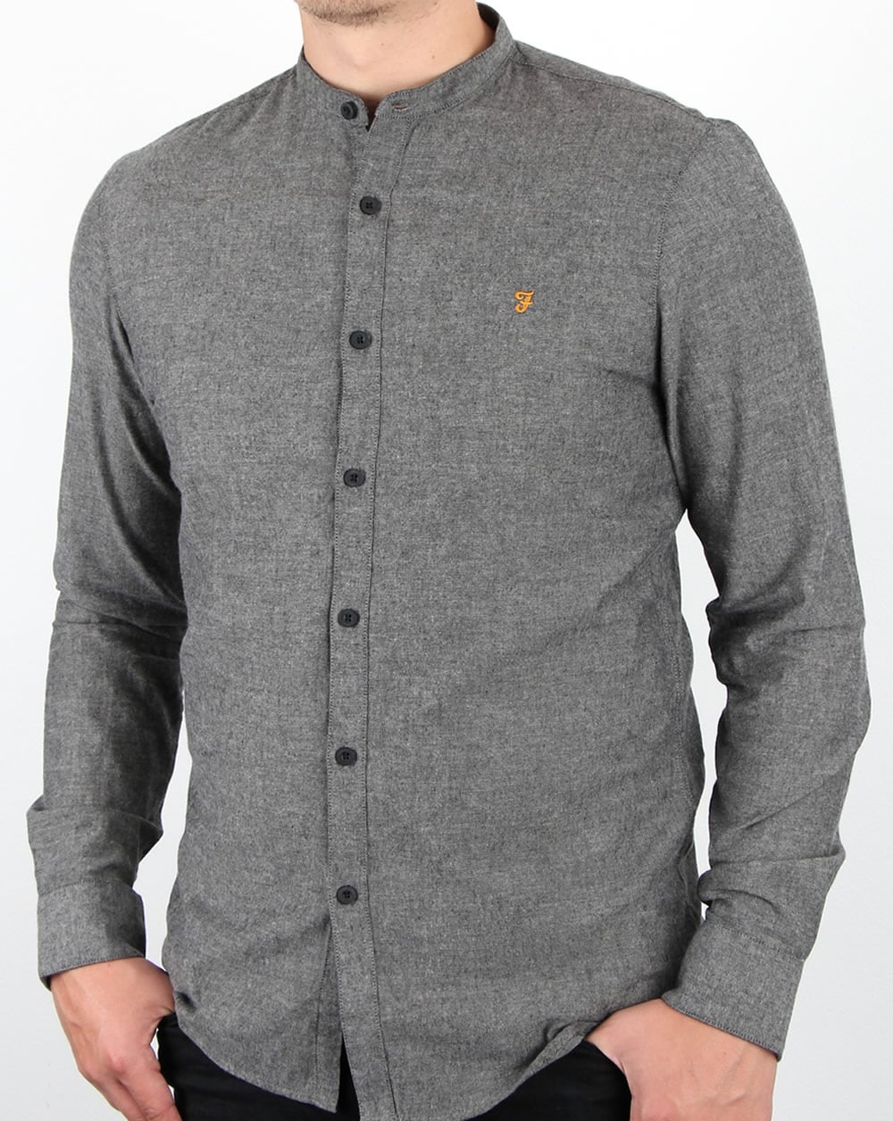Farah Steen Grandad Collar Shirt Gravel