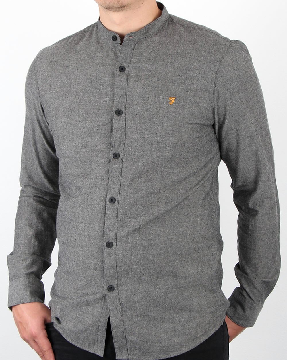 Farah Steen Grandad Collar Shirt Gravel