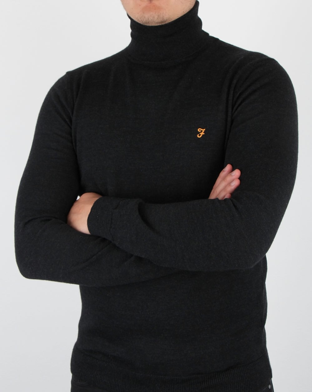 Farah Gosforth Merino Roll Neck Dark Asphalt Marl
