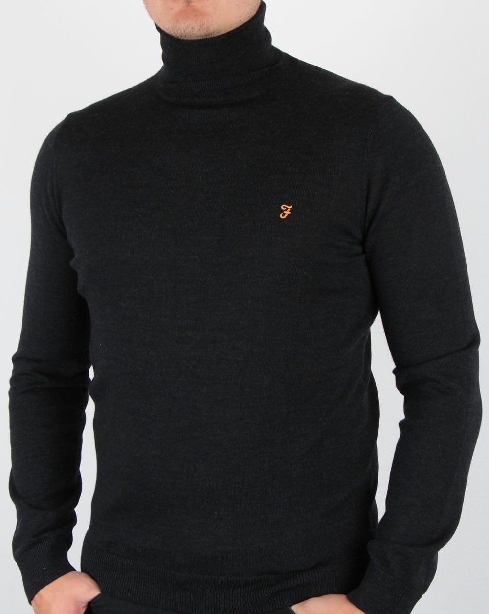 Farah Gosforth Merino Roll Neck Dark Asphalt Marl