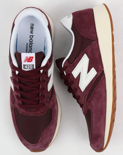 New Balance 420 Re-Engineered Suede Trainers Burgundy/White