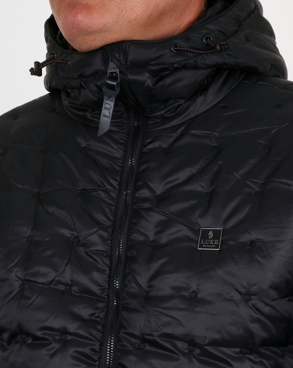 Luke Paddie Spot Quilted Hooded Jacket Black