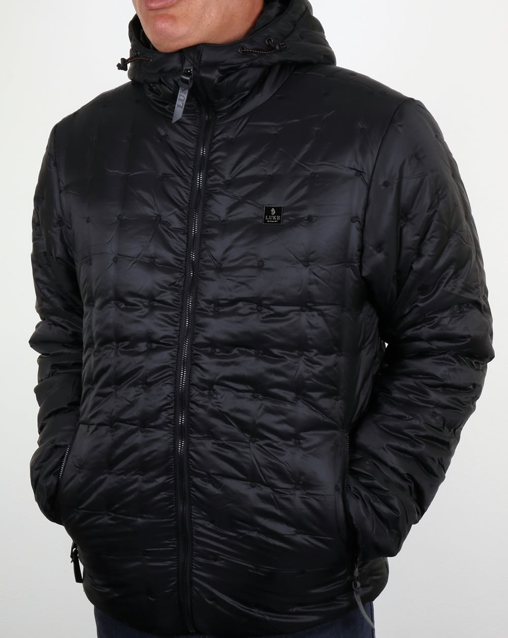 Luke Paddie Spot Quilted Hooded Jacket Black