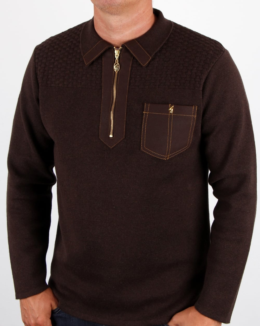 Gabicci Vintage Beuren Zip Neck Jumper Mocca