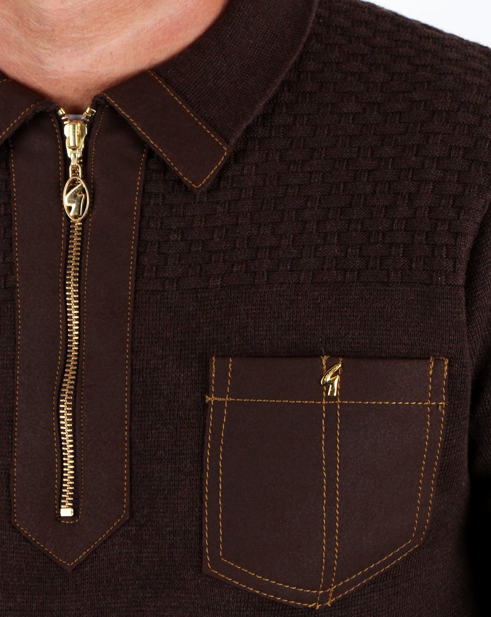 Gabicci Vintage Beuren Zip Neck Jumper Mocca