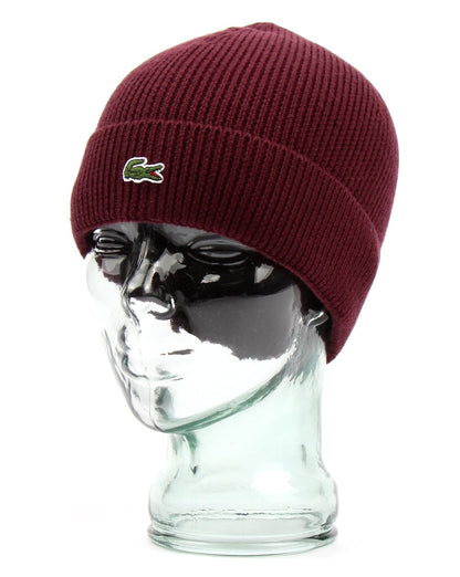 Lacoste Turn Up Ribbed Wool Beanie Vendange