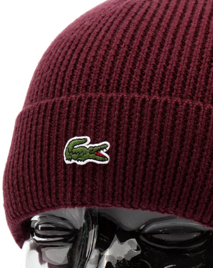 Lacoste Turn Up Ribbed Wool Beanie Vendange