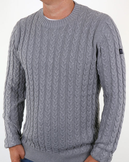 Weekend Offender Woods Cable Knit Jumper Grey Marl