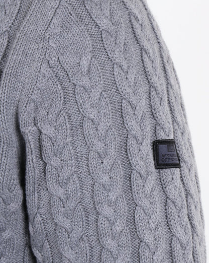 Weekend Offender Woods Cable Knit Jumper Grey Marl