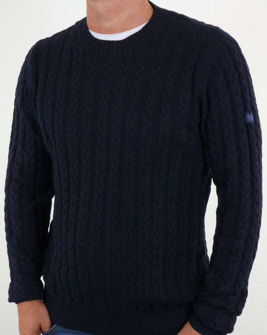 Weekend Offender Woods Cable Knit Jumper Navy