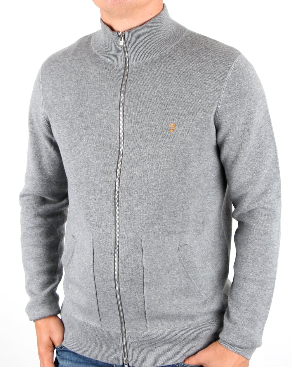 Farah Fermoy Knitted Track Top Gravel Marl