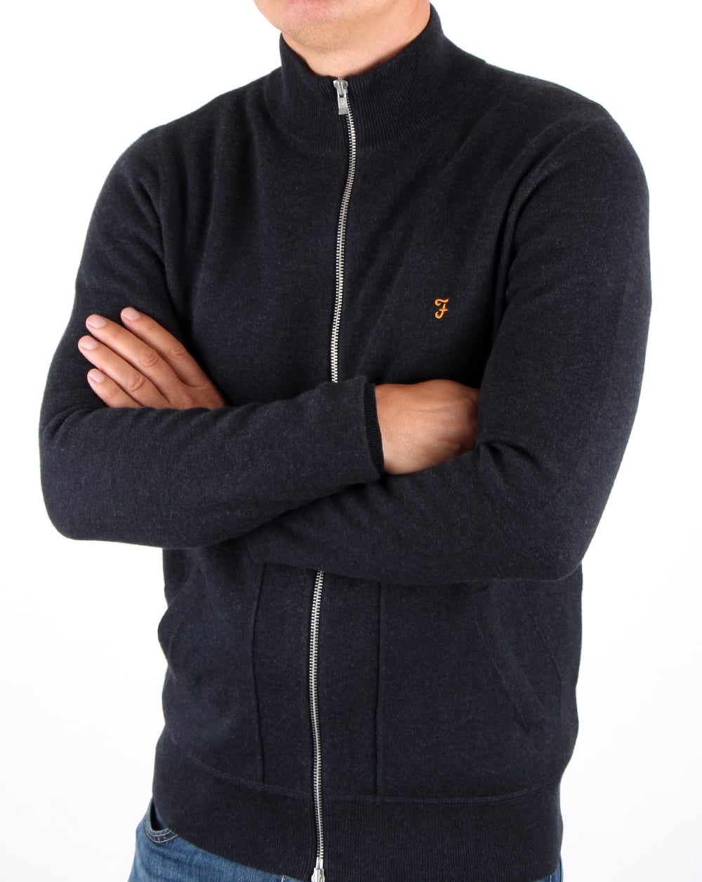 Farah Fermoy Knitted Track Top Navy Marl