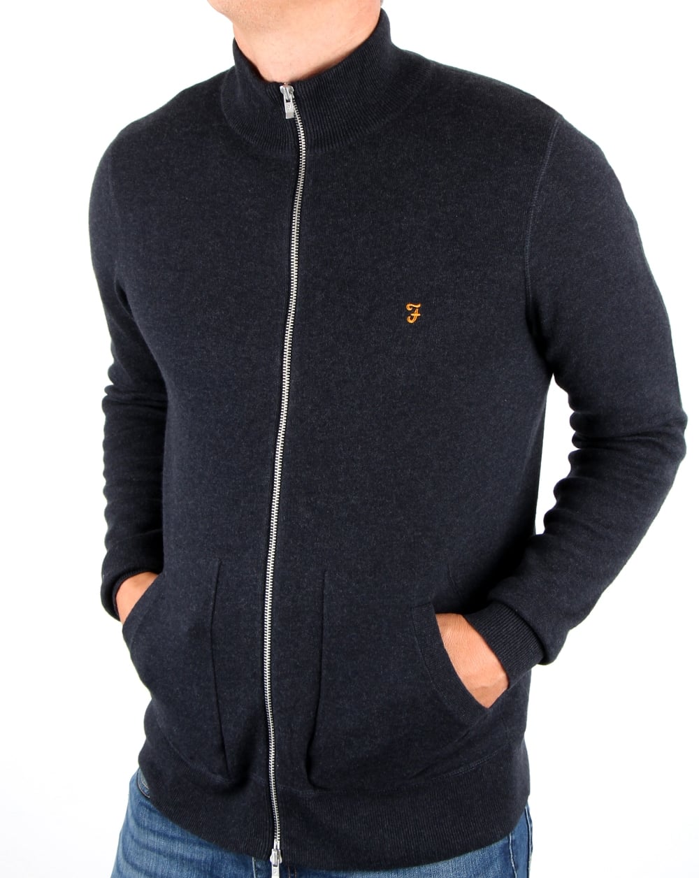 Farah Fermoy Knitted Track Top Navy Marl