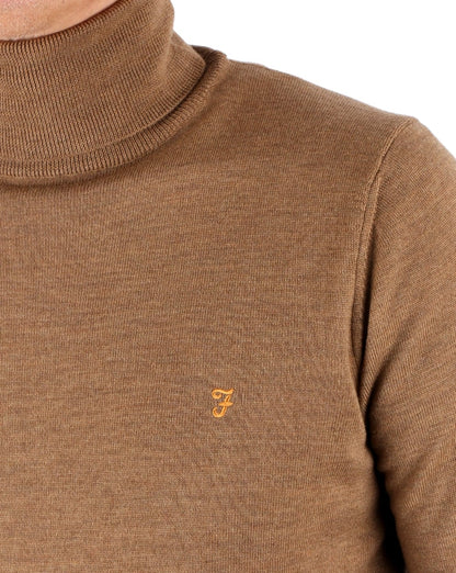 Farah Gosforth Merino Roll Neck Camel