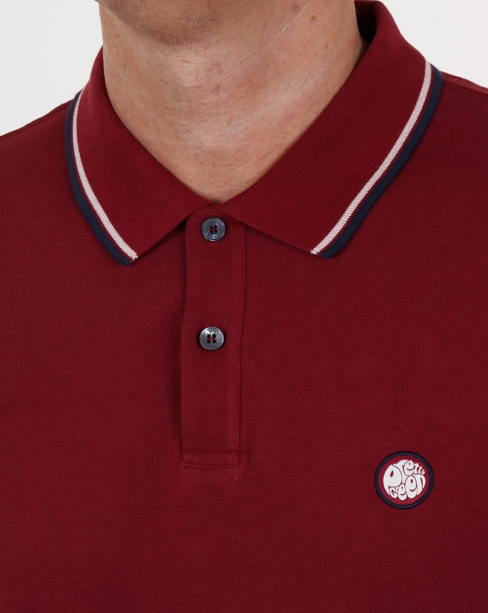 Pretty Green Barton Long Sleeve Tipped Polo Dark Red