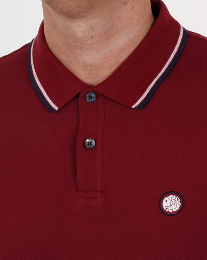 Pretty Green Barton Long Sleeve Tipped Polo Dark Red