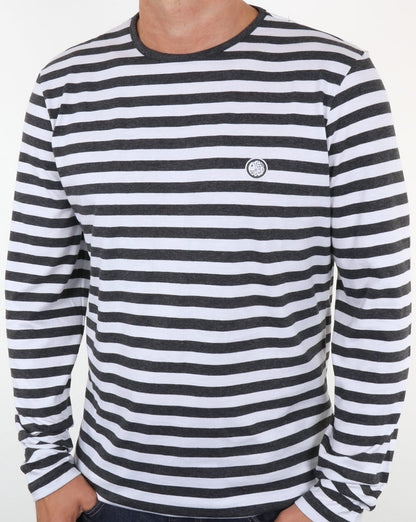 Pretty Green Kinsey Long Sleeve Stripe T Shirt Dark Grey