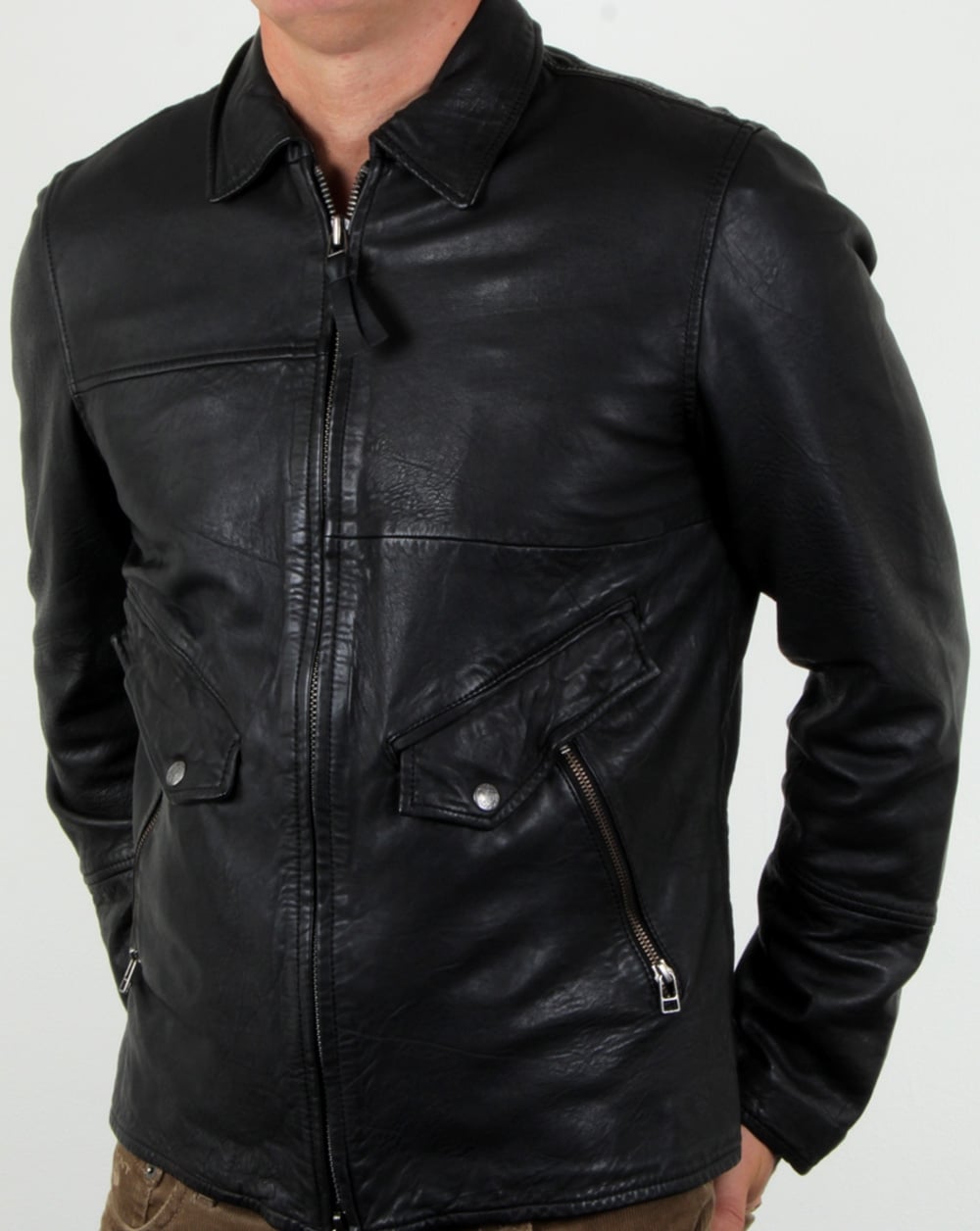 Pretty Green Jennetts Leather Jacket Black