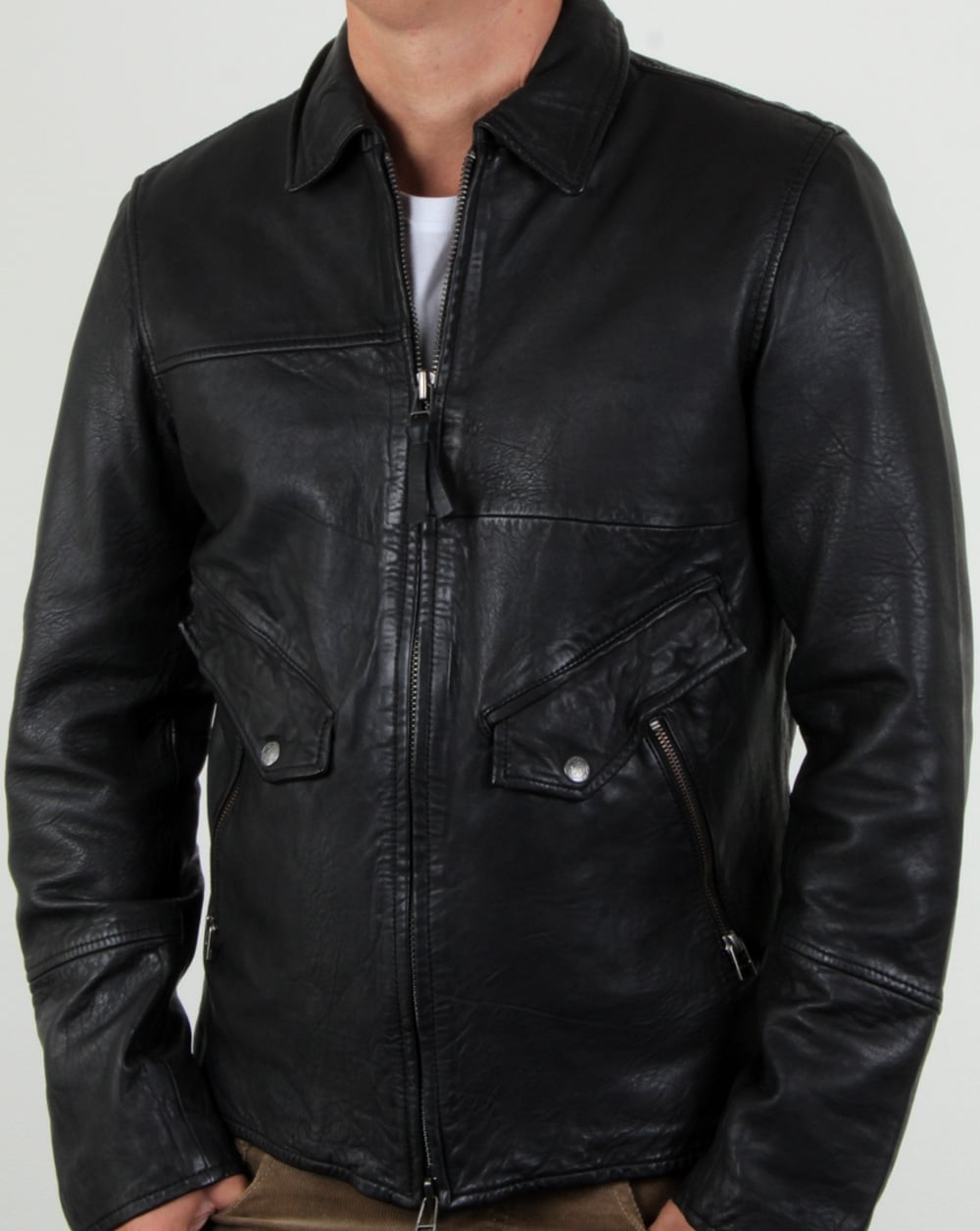 Pretty Green Jennetts Leather Jacket Black