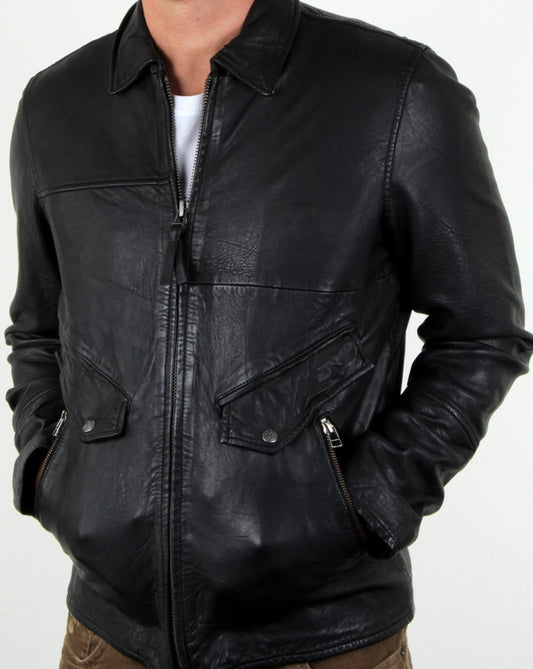 Pretty Green Pretty Green Jennetts Leather Jacket Black