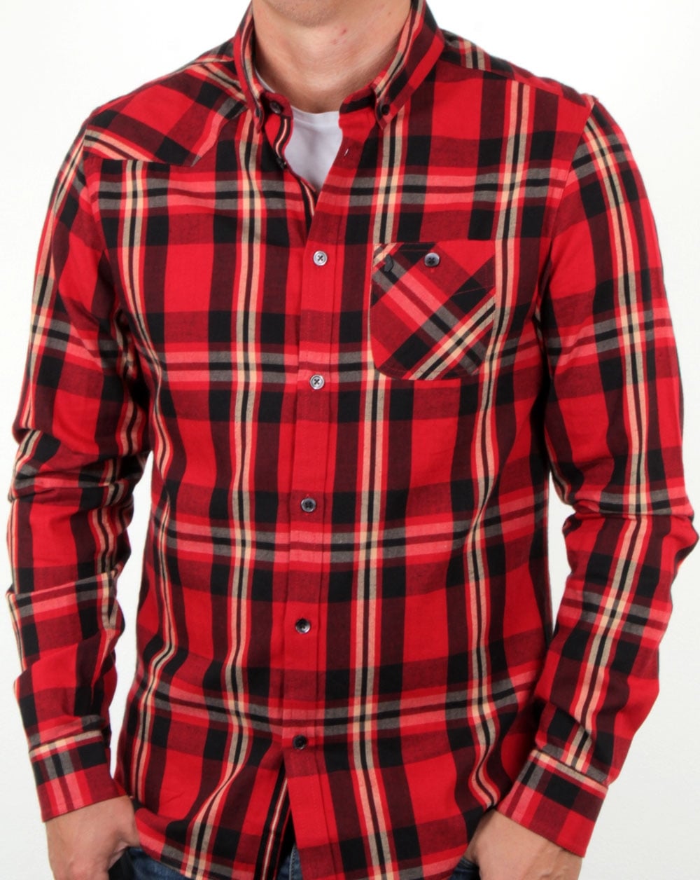Luke Heyday Patch Pocket Detail Shirt Red Mix Check