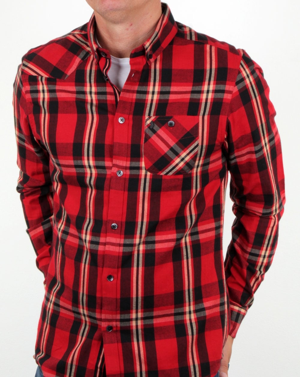 Luke Heyday Patch Pocket Detail Shirt Red Mix Check