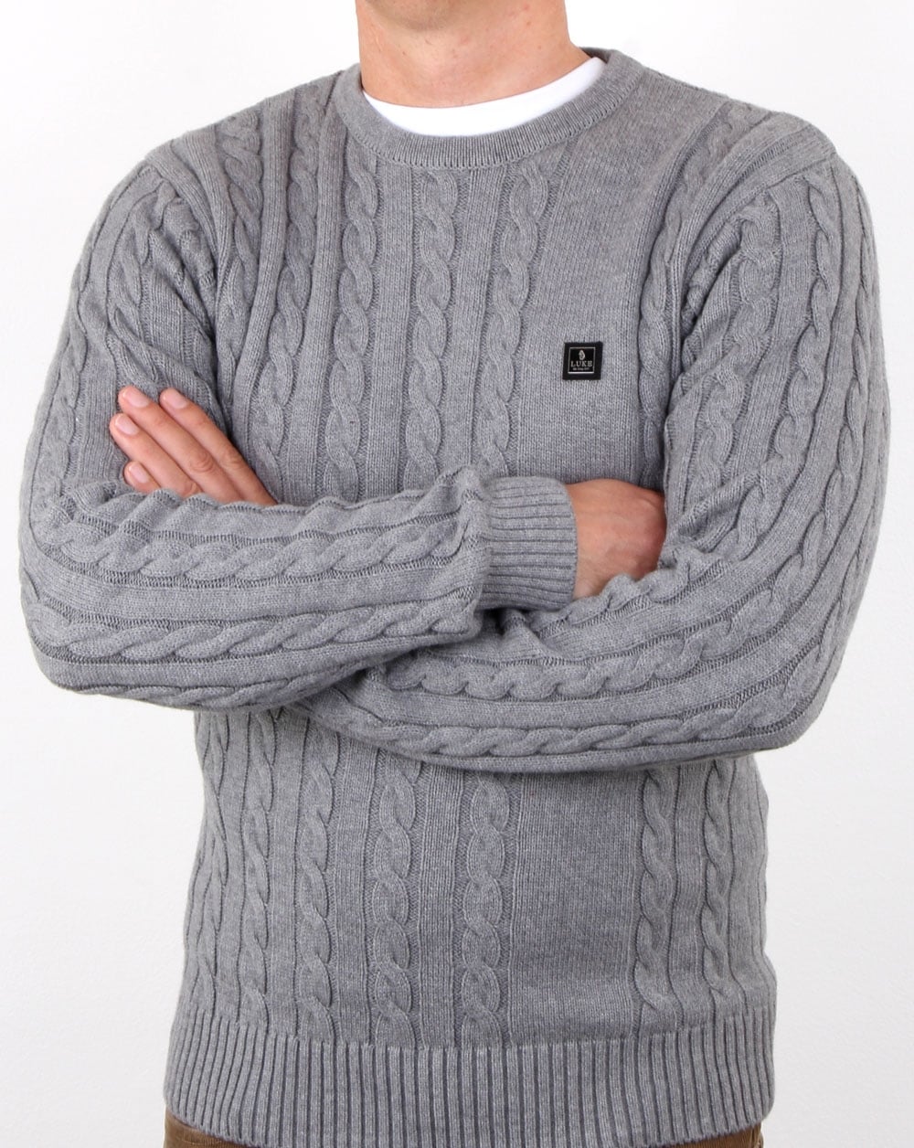 Luke Horton Cable Knit Jumper Grey Marl