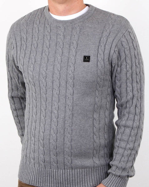 Luke Horton Cable Knit Jumper Grey Marl