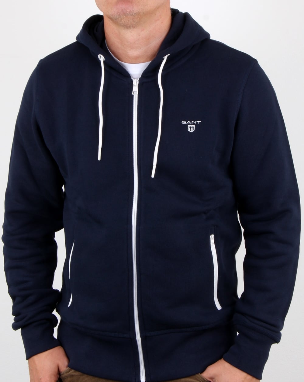 Gant Contrast Full Zip Hood in Navy-white