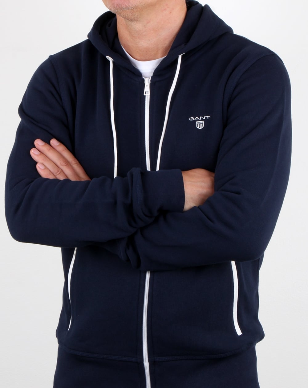 Gant Contrast Full Zip Hood in Navy-white