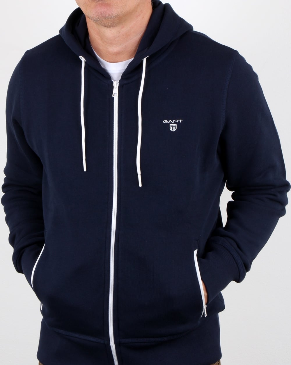 Gant Contrast Full Zip Hood in Navy-white