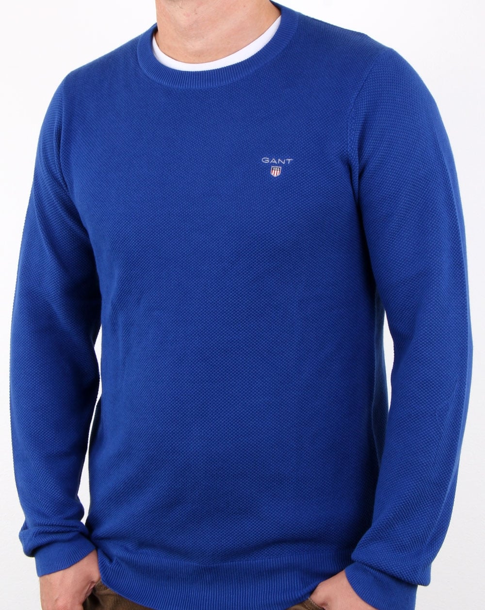 Gant Pique Crew Neck Jumper Yale Blue