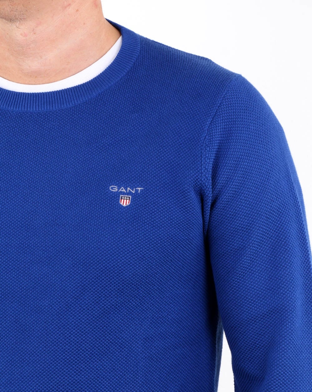 Gant Pique Crew Neck Jumper Yale Blue