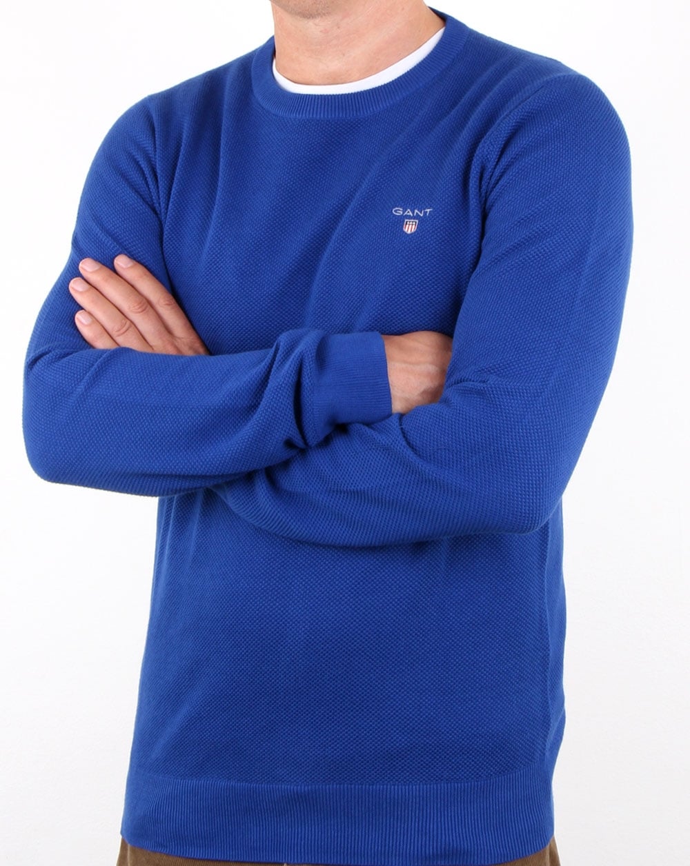 Gant Pique Crew Neck Jumper Yale Blue