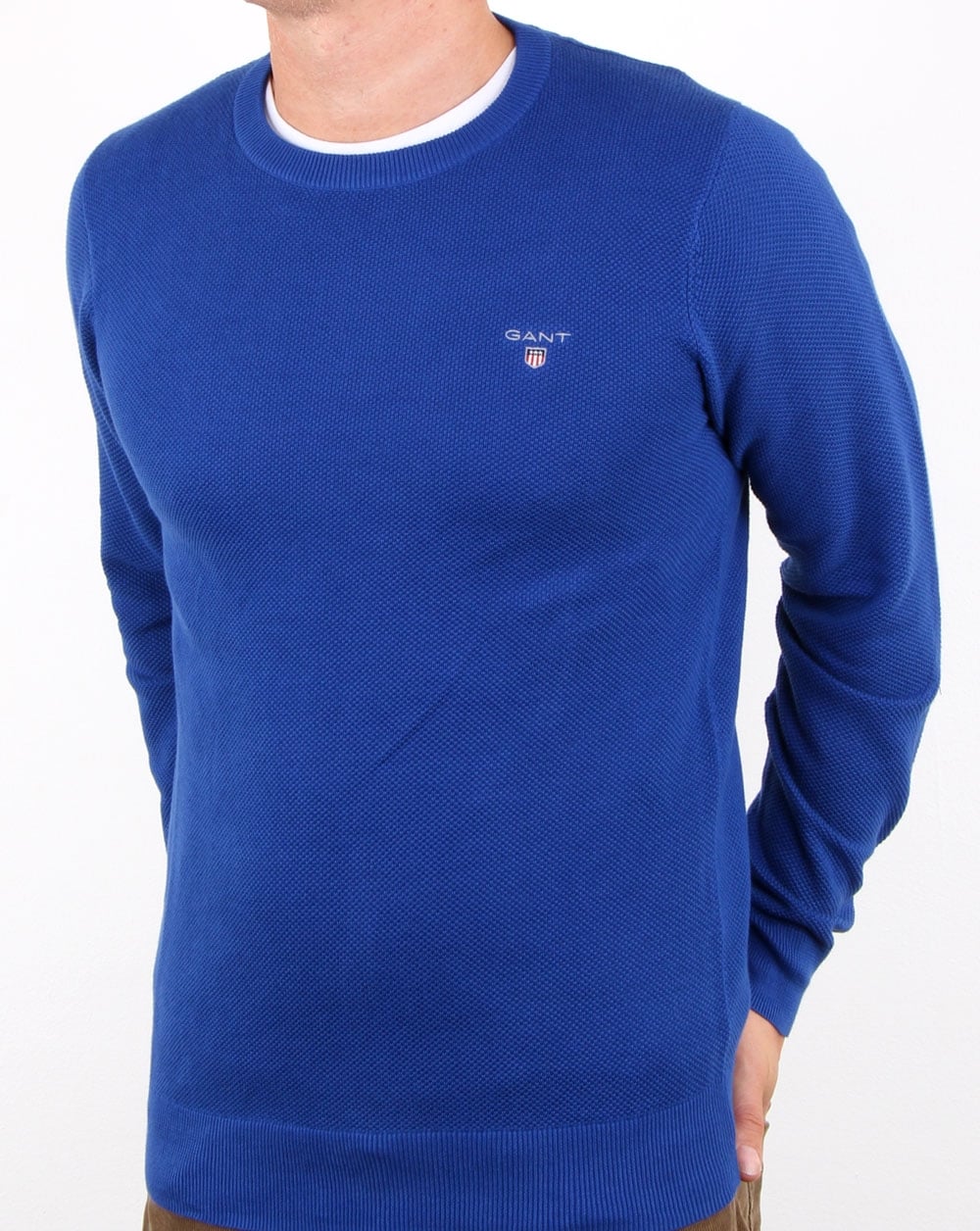 Gant Pique Crew Neck Jumper Yale Blue