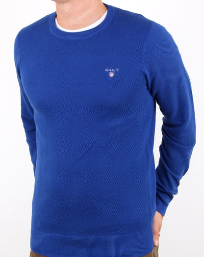 Gant Pique Crew Neck Jumper Yale Blue