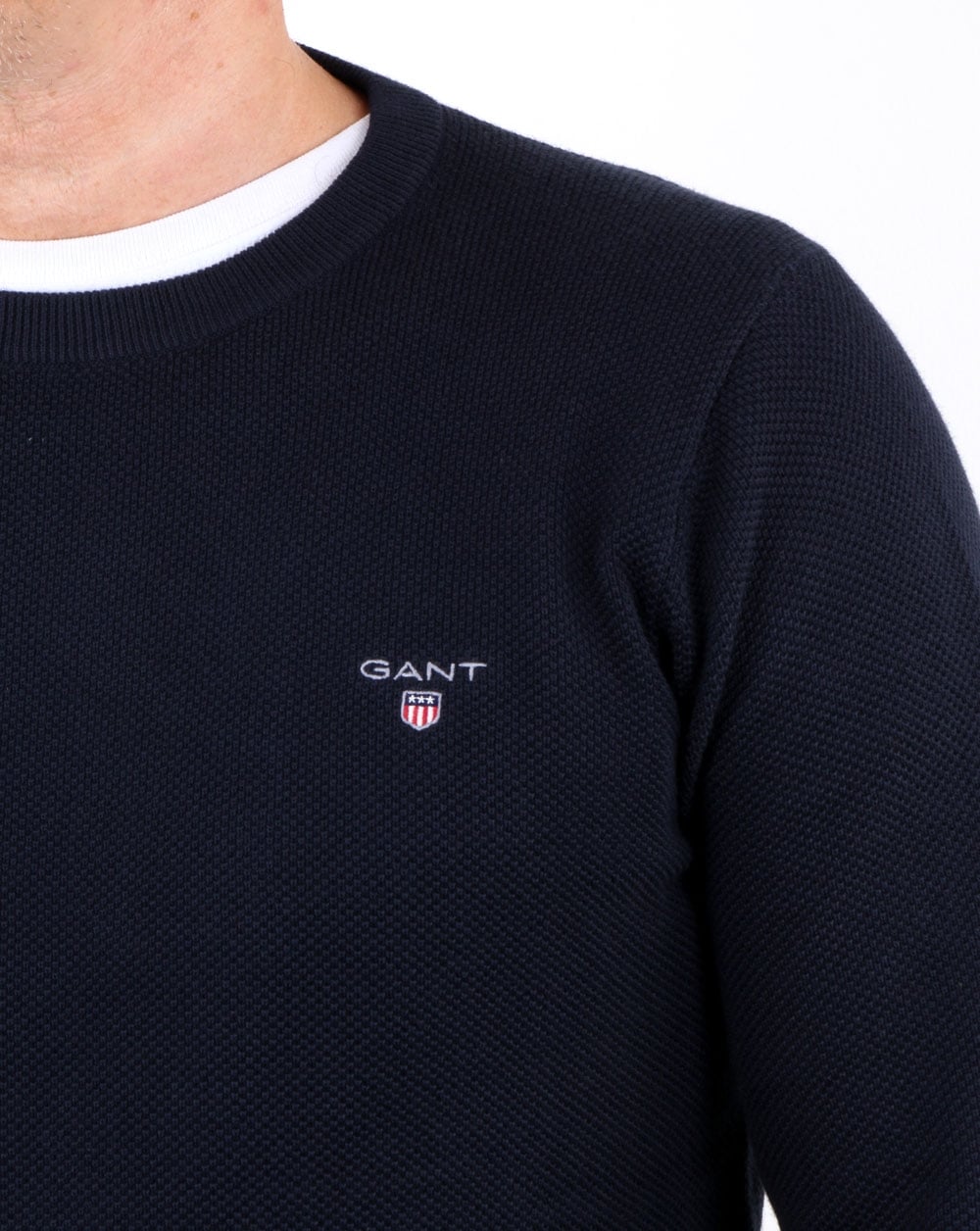 Gant Pique Crew Neck Jumper Evening Blue