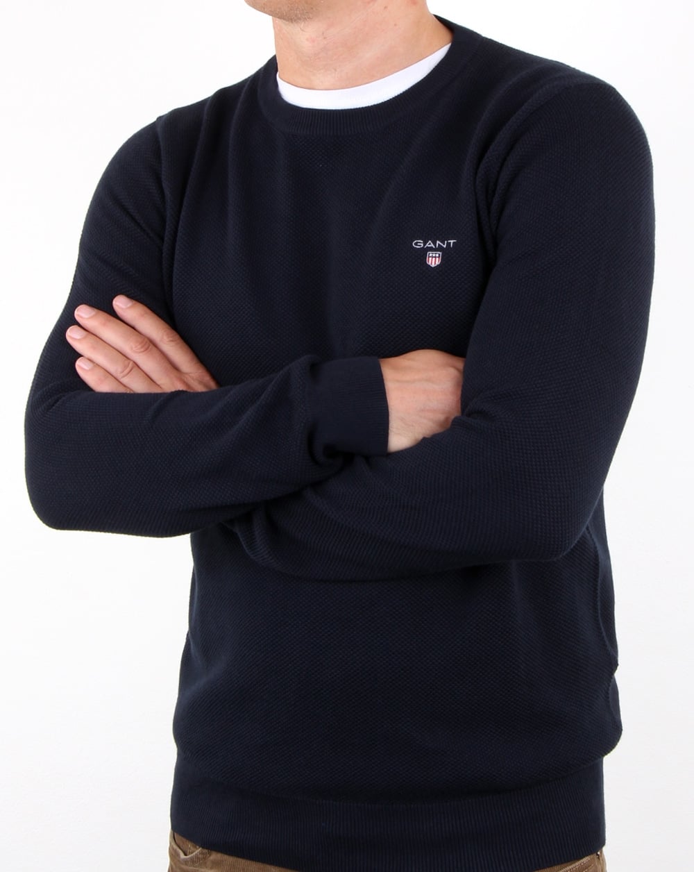 Gant Pique Crew Neck Jumper Evening Blue